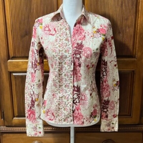 0039 Italy Tops - 0039 Italy Long Sleeve Button Down Blouse Top Floral Cotton